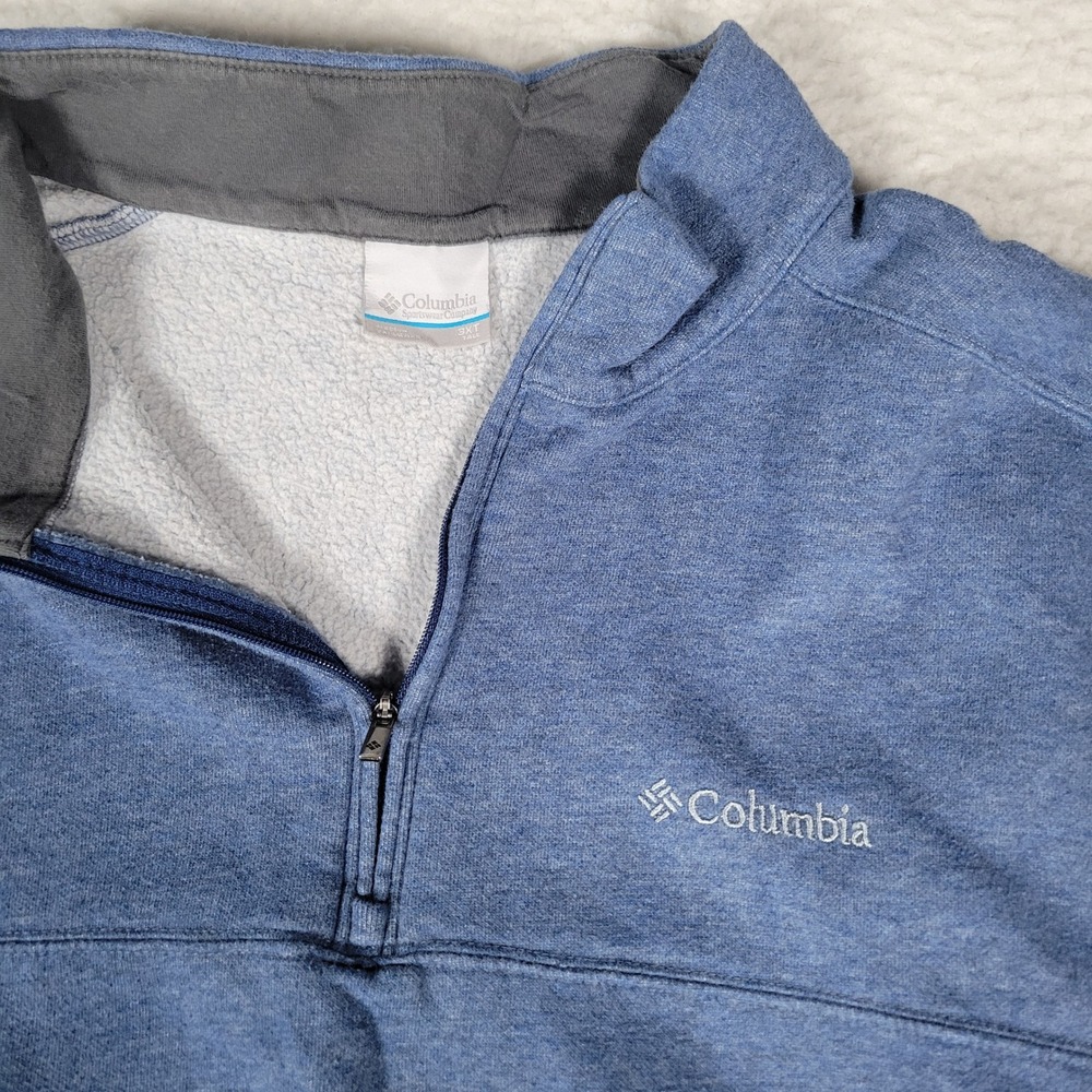 Columbia Quarter Zip Pullover Mens 3XT Blue Heathered Fleece AT6771 Mock Neck